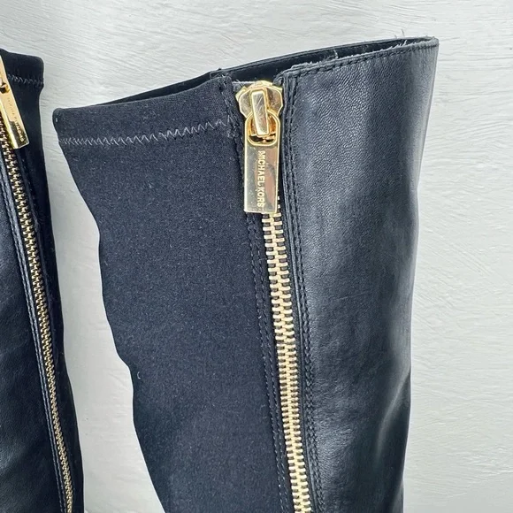 Michael Kors Genuine Leather & Stretch Black Knee Tall Wedge Zip Boots Sz 7.5 - Picture 12 of 12